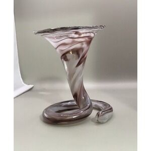 Vintage Lily  Flower Hand Blown Pink Brown Swirls Vase Art Curled Base